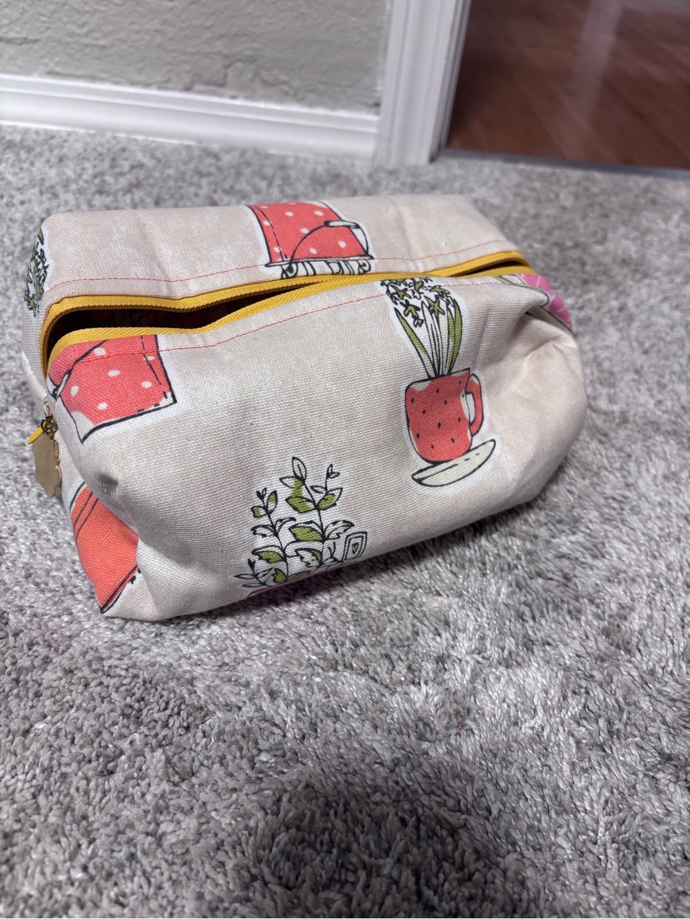 Canvas Cosmetic Pouch with Coral Mug Print